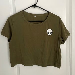 Army Green Crop Top with Alien Decal